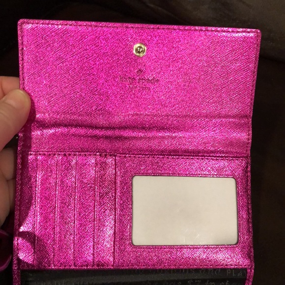 KATE SPADE Hot Pink Saffiano Leather Wristlet w Sparkle NWOT - Picture 6 of 17